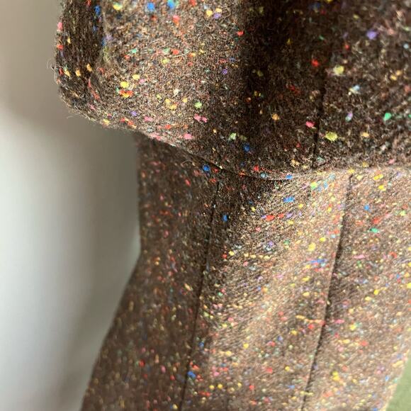 EMILY... | Brown With Rainbow Thread Wool Blend Open-Front Coat | Women's - Picture 8 of 10